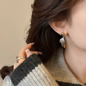 French Vintage Heart Wing Drop Earrings For Women Electroplated Copper Two-tone Gold Silver Minimalist Niche Jewelry Earrings