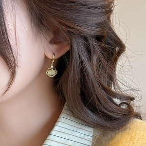Boucles D'oreilles Créoles Ruyi Style Chinois Pour Femmes Cuivre Rétro Plaquées Or Platine Pierre Oeil De Chat Strass Bijoux