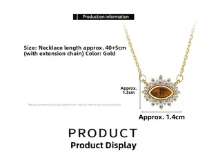 Detail view of Evil Eye Tiger Eye necklace with dimensions 40+5cm and 1.3x1.4cm pendant