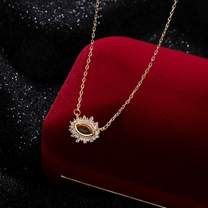 French Vintage Evil Eye Tiger Eye Stone Pendant Necklace For Women Gold Plated Copper Rhinestone Jewelry Necklace Gift