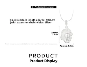 Detailed size specifications for the silver shell pendant necklace with 40+6cm chain