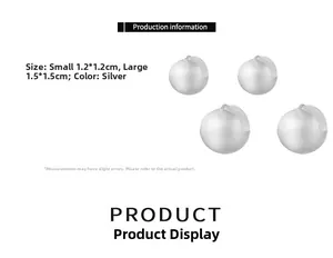 Detail of matte silver sphere ear clips showing small 1.2cm and large 1.5cm sizing options