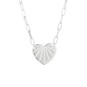 Collana con pendente a cuore minimalista con motivo radiale e catena a maglie graffetta