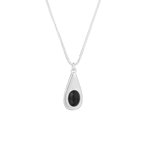 Collar elegante con colgante de ágata negra en forma de gota y cadena tipo caja