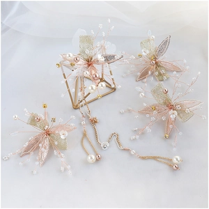 Serre-Tête et Épingles à Cheveux de Mariée Faits à la Main Floral Strass Künstliche Perle de Culture Gland Or Champagne Mariage