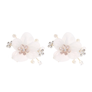 Elegante weiße Mesh Blumen Schuhclips mit Perlen und Straßsteinen für Hochzeitsschuhe