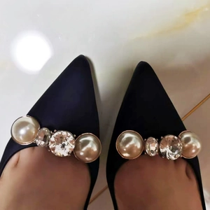 Alloy Rhinestone Artificial Pearl Shoe Buckle Big Eye Decorative High Heel Wedding Shoe Flower Clip For Women Fashion Elegant Accessory