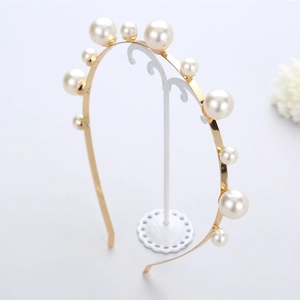 Serre-tête élégant à double couche de perles sur monture dorée pour coiffure de mariage