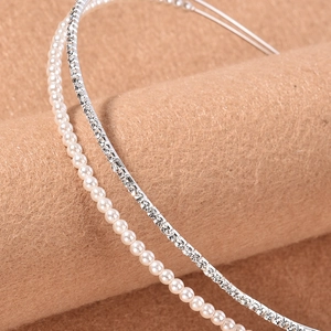 Elegant double-layer hairband set with white pearls and sparkling silver rhinestones