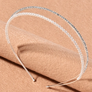 Elegant Double Row Artificial Pearl And Rhinestone Headband Silver Alloy Hair Hoop For Wedding Party Bridesmaid Women Hair Accessories