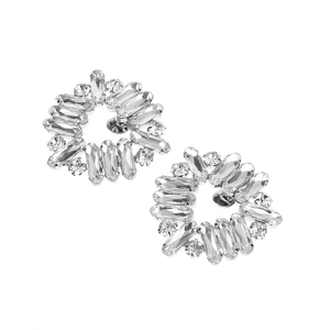Elegant silver flower cluster rhinestone earrings for bridal parties and formal occasions