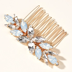 Luxury Alloy Opal Rhinestone Bridal Hair Comb For Women Gold Silver Leaf Design Wedding Party Hair Styling Accessories