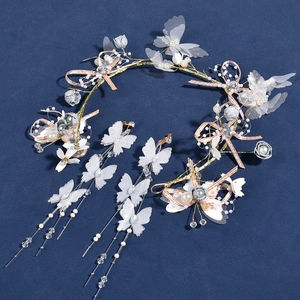 Exquisite bridal butterfly flower headband and earring set with organza wings