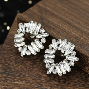 Elegant silver alloy circular wreath shoe charms with sparkling rhinestones for wedding shoes