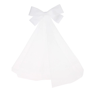 Elegante fermaglio per capelli a fiocco in raso bianco con velo lungo in tulle per la sposa