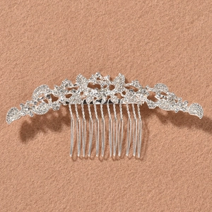 Luxurious silver bridal hair comb with crystal floral design and ten metal teeth