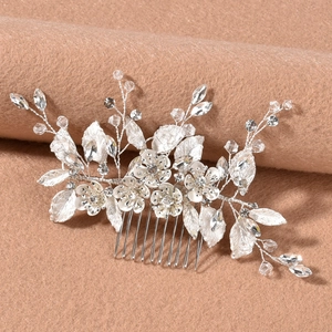 Elegant Handmade Bridal Flower Leaf Hair Comb Gold Silver Rhinestone Crystal Artificial Pearl Wedding Headpiece Women Hair Accessories