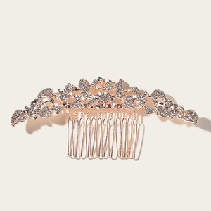 Luxurious rose gold bridal hair comb with rhinestone floral and leaf patterns for weddings