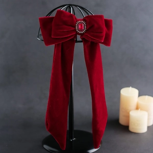 Pince à Cheveux Nœud en Velours Rouge Grand Nœud avec Gland en Strass pour Mariage Banquet Soirée Anniversaire Femme Accessoire