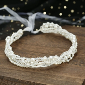 Serre-tête de Mariée Élégant Style Forêt Tissé à la Main Avec Künstliche Perles d'imitation Cristal Chaîne en Alliage et Ruban Blanc pour Mariage Femme