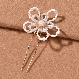 Handmade Artificial Pearl Flower Bridal Hair Pin Gold Alloy U-Shaped Hair Stick Wedding Headpiece Accessories For Women