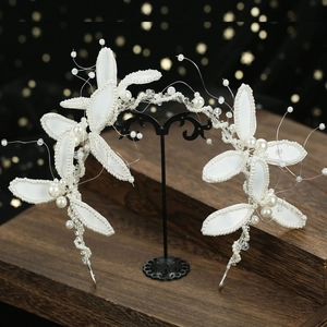 Serre-Tête Et Boucles D'Oreilles De Mariage En Satin Avec Nœud Et Fausses Künstliche Perles Tige En Argent Sterling 925 Accessoires Cheveux Femmes