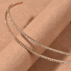 Serre-tête de mariée à double rangée de strass en métal or rose pour coiffures élégantes