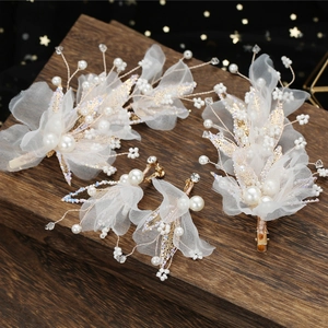 Ensemble Accessoires Cheveux Mariée Fleur en Maille Blanche Künstliche Perle Feuille Fil d'Or Coiffe de Mariage Style Fée Romantique