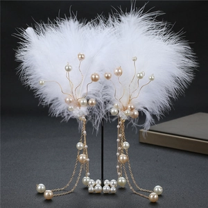 Pinces à Cheveux Élégantes en Plumes avec Pompon Künstliche Perle d'Imitation Alliage Doré Style Hanfu pour Mariage Fête Femme