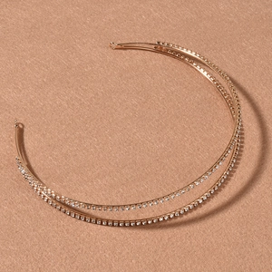 Serre-tête double rangée en strass dorés élégant pour mariage et usage quotidien