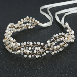 Elegant Handmade Bridal Headband Alloy Crystal Imitation Artificial Pearl Hair Chain Vine Style Wedding Party Hair Accessories For Women