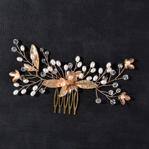 Peigne à Cheveux Nuptial Fait à la Main Cristal Künstliche Perle Bijoux de Mariage Alliage Floral Feuille Coiffe pour Mariées Femmes