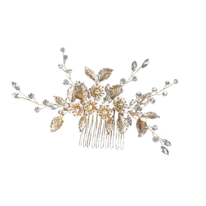 Exquisite bridal wedding hair comb with silver leaves, white flowers and marquise crystals