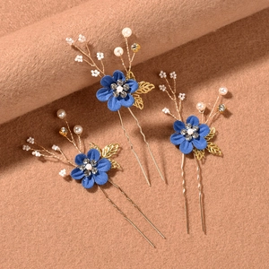 Élégant Lot de Pics à Cheveux en Forme de U avec Fleurs et Künstliche Perles d'Imitation Épingles de Mariée en Alliage Strass pour Mariage