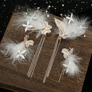 Set di Fermagli per Capelli e Orecchini Sposa con Piume Romantico Farfalla Künstliche Perle Strass Nappina Accessori Matrimonio