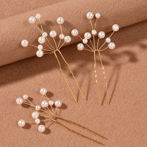 Elegante Legierung Kunstperle Braut Haarnadeln U-Form Gabeln Zweig Design Hochzeit Bankett Party Damen Schmuck Gold Silber