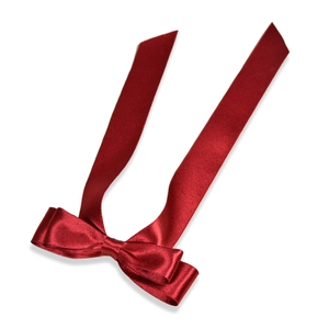 Elegant wine red satin bow hair clip with long streamers for wedding bridal hair styling