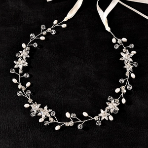 Vigne de Cheveux de Mariée en Künstliche Perle et Cristal Fait à la Main Or Argent Strass Floral Bandeau de Mariage pour Mariées Demoiselles d'Honneur Bijoux Femme