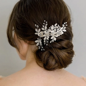 Braut Legierung Blumen Blatt Haarklammer Mit Glitzerndem Strass Imitationsperle Hochzeit Haarschmuck Bankett Für Damen