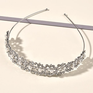 Tiare de Mariée de Luxe en Strass et Künstliche Perles d'Imitation Couronne en Alliage Fleurs et Feuilles Bandeau Mariage Bijoux Cheveux