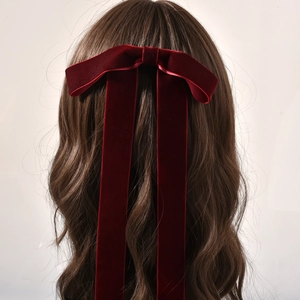 Vintage Velvet Bow Hair Clip With Long Streamers Bridal Wedding Hair Accessory French Elegant Large Hair Pin Barrette For Women