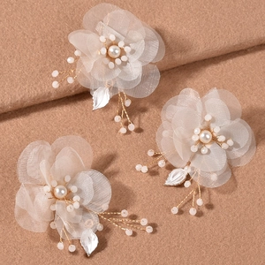 Lot de Pinces à Cheveux Fleurs en Organza et Künstliche Perles d'Imitation Fil de Métal Or Cristal Accessoires de Mariage pour Femmes