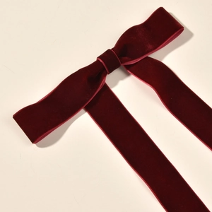 Elegant wine red velvet bow hair clip with long streamers for bridal wedding hair styling