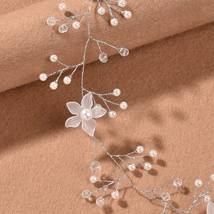 Handmade pearl and shell flower hair vine with silver wire for bridal beach wedding