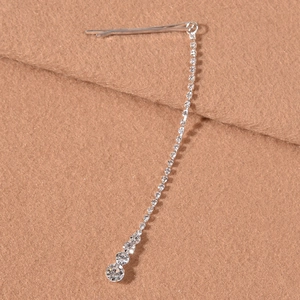 Silver Rhinestone Tassel Hair Clip Long Fringe Forehead Pendant Alloy Hairpin Wedding Bridal Party Fashion Hair Accessory For Women