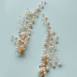 Barrettes de mariée élégantes avec perles et strass sur branches dorées lot de deux