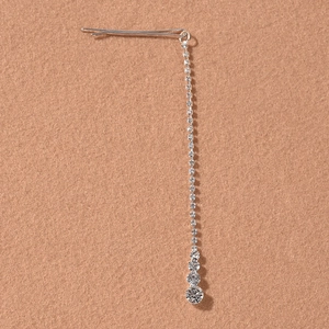 Silver rhinestone tassel hair jewelry for women with shimmering crystal drop accents