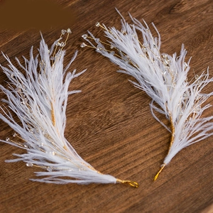 Fairy White Feather Bridal Hair Clips Gold Wire Handmade Wedding Headpiece Set Of 2 For Women Photography Styling Accessory