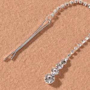 Silver rhinestone forehead hair chain headpiece with long chain tassel pendants