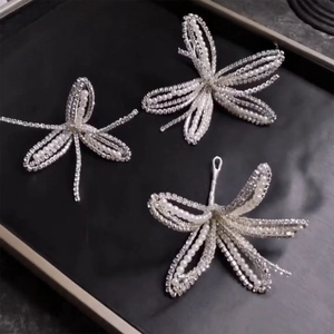 Luxury Silver Rhinestone Bowknot Hair Clips Set Bridal Wedding Hair Pins With Faux Artificial Pearl Elegant Headpiece For Women
